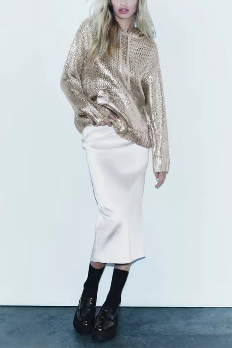 WJ0271 Metallic Hoodie Sweater