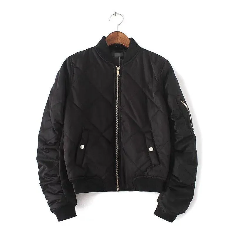 Women padded bomber jacket pink short coat ladies casual fashion black army green solid zipper outwear female