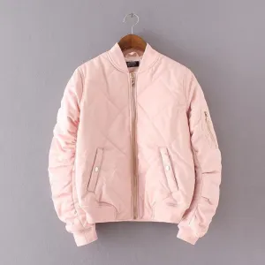 Women padded bomber jacket pink short coat ladies casual fashion black army green solid zipper outwear female