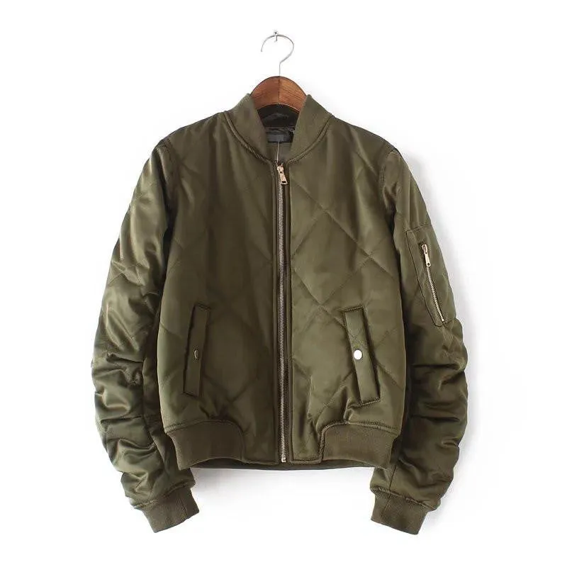 Women padded bomber jacket pink short coat ladies casual fashion black army green solid zipper outwear female