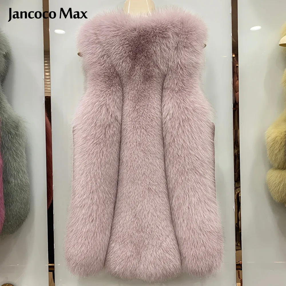 Women Winter Fashion Long Vest Warm Fluffy Real Fox Fur Gilets