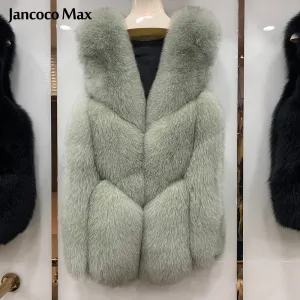 Women Winter Real Fur Gilets Luxury Fox Fur Vests Thick Warm Waistcoats