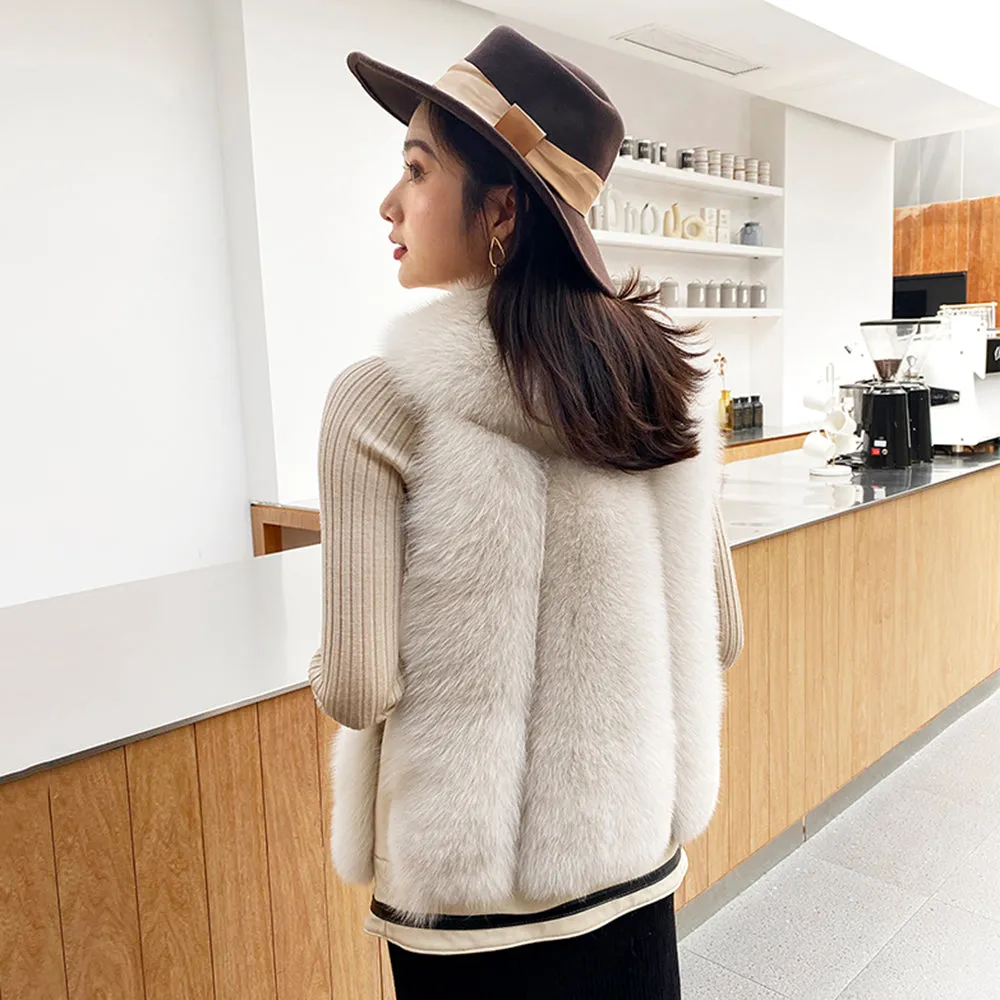 Women Winter Warm Fashion Real Fox Fur Gilets Fluffy Vest Waistcoat