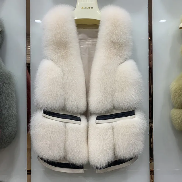 Women Winter Warm Fashion Real Fox Fur Gilets Fluffy Vest Waistcoat