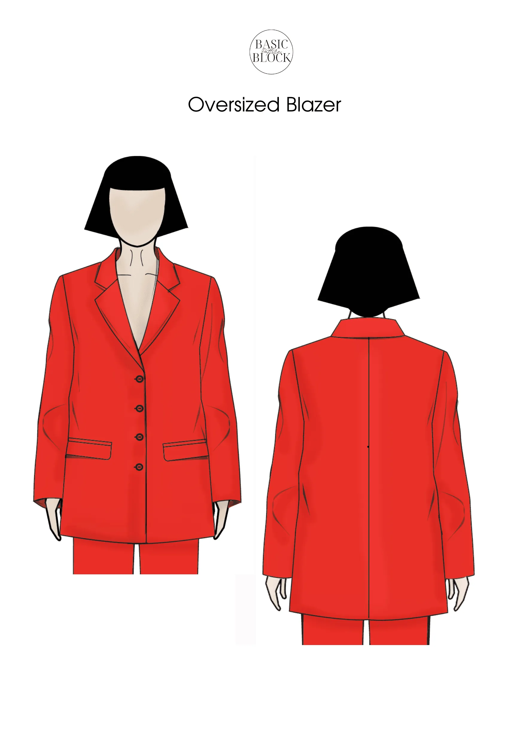 Women's Double-Breasted Blazer Sewing Pattern Block | XS-6XL