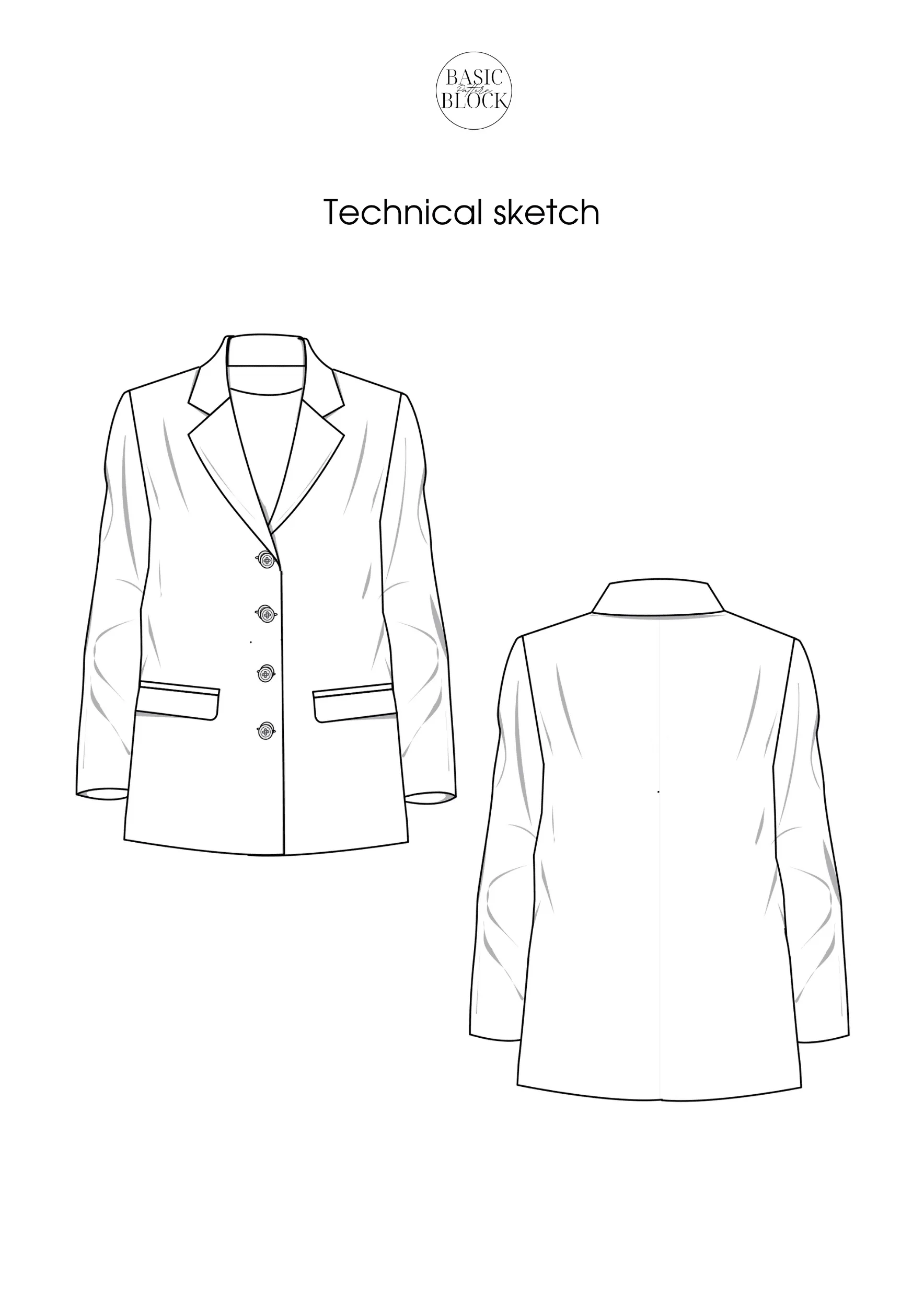 Women's Double-Breasted Blazer Sewing Pattern Block | XS-6XL