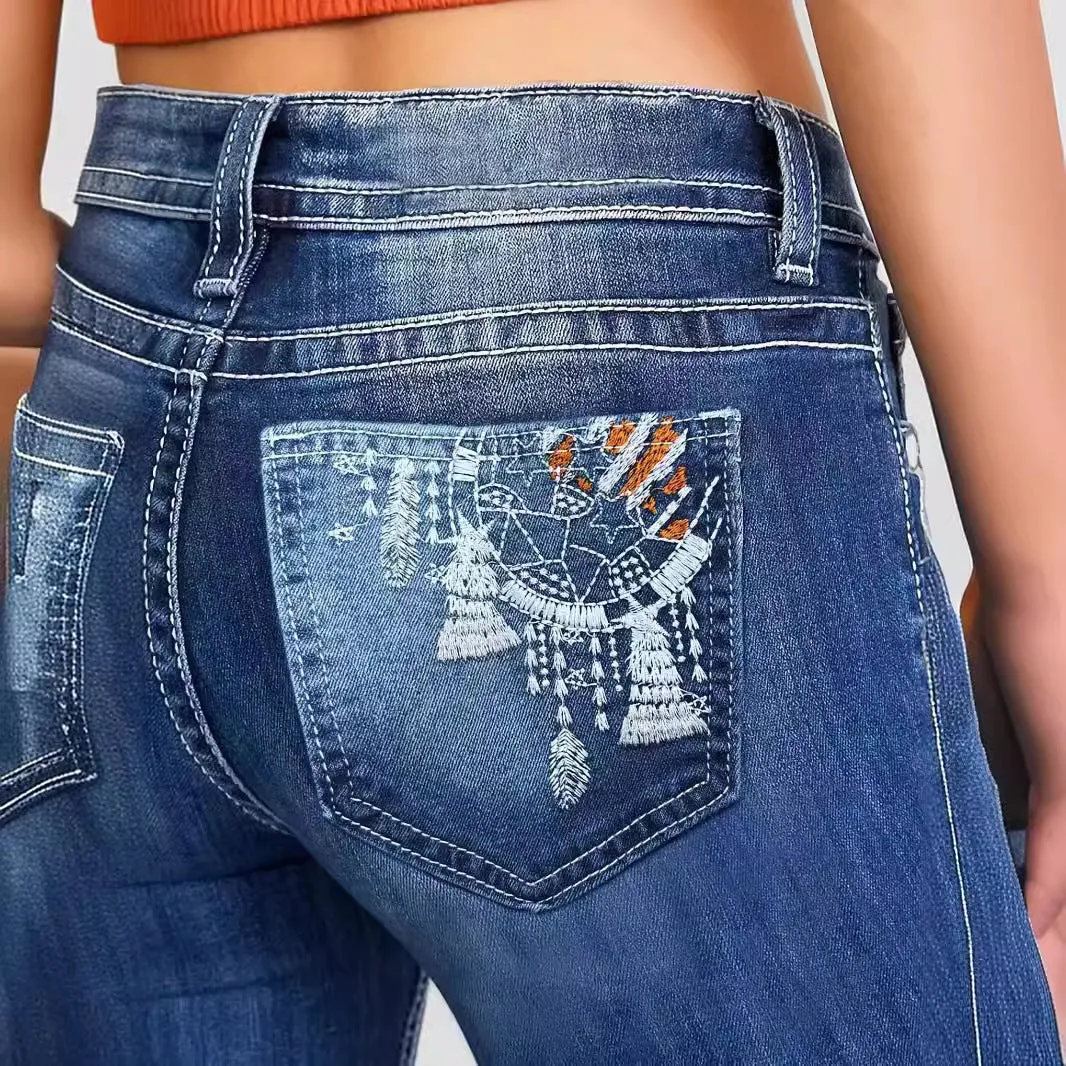 Women's Embroidered Blue Jeans