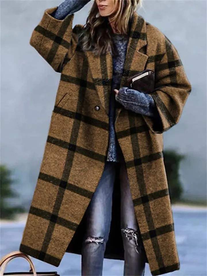 Women's Fashion Lapel Collar Woollen Long Coats for Winter
