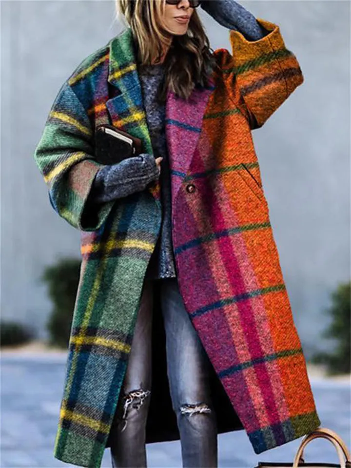 Women's Fashion Lapel Collar Woollen Long Coats for Winter