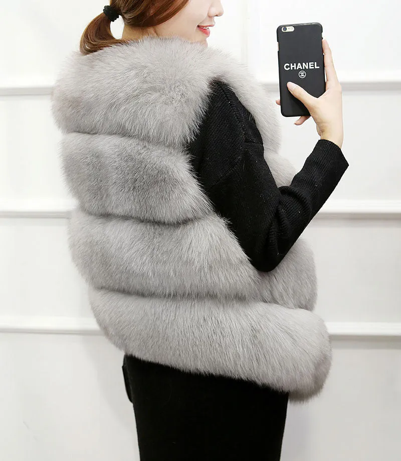 Women's Faux Fox Fur Sleeveless Coat