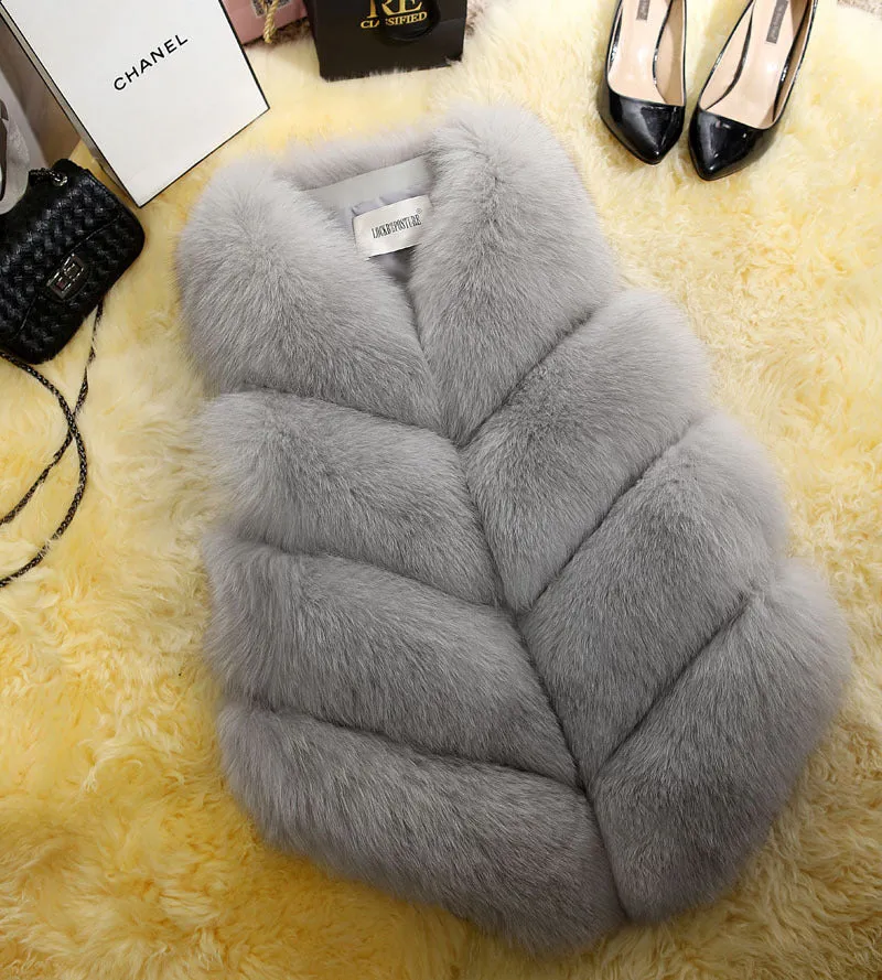 Women's Faux Fox Fur Sleeveless Coat