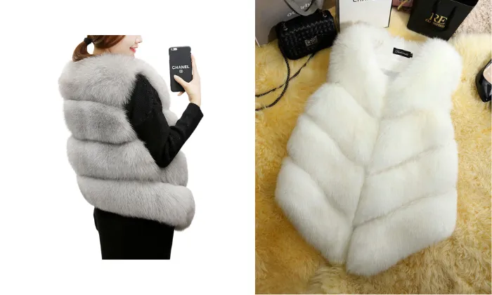 Women's Faux Fox Fur Sleeveless Coat