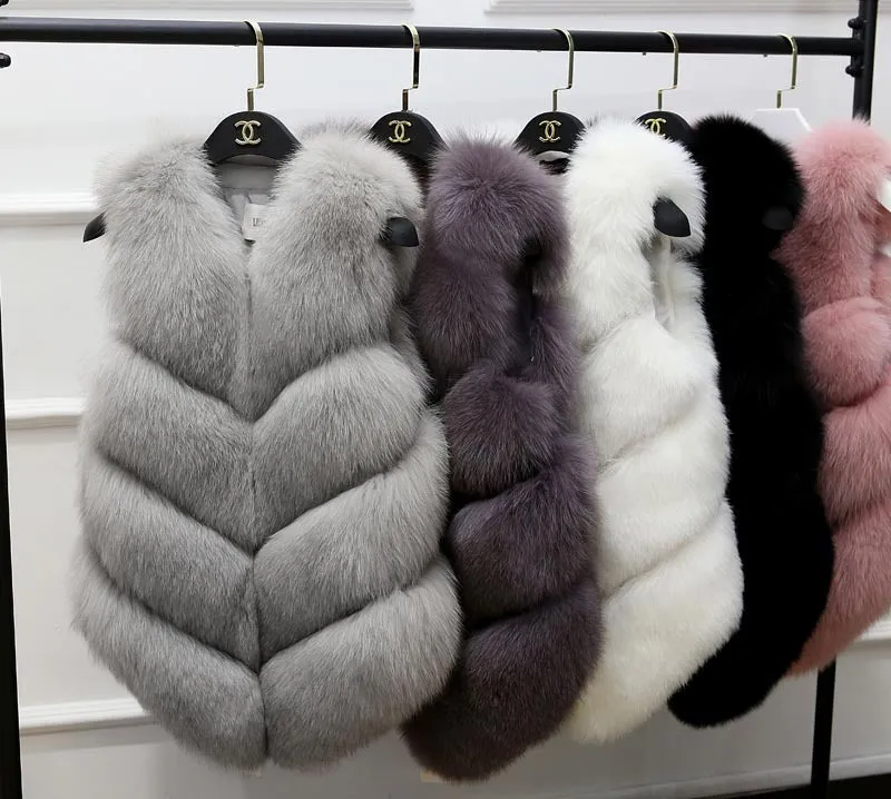 Women's Faux Fox Fur Sleeveless Coat