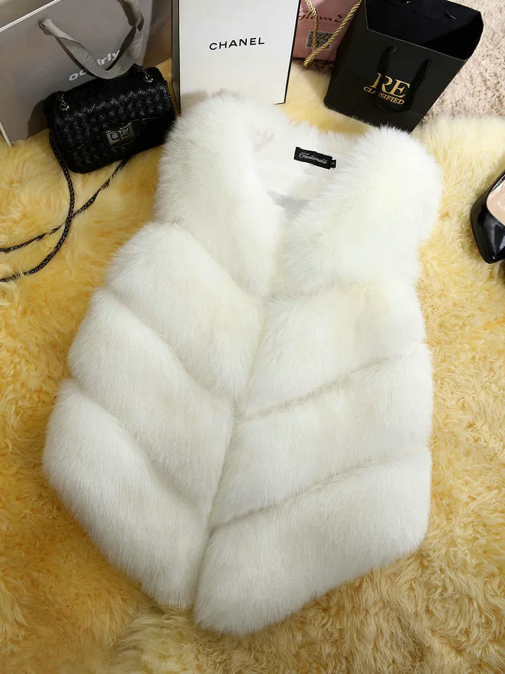 Women's Faux Fox Fur Sleeveless Coat