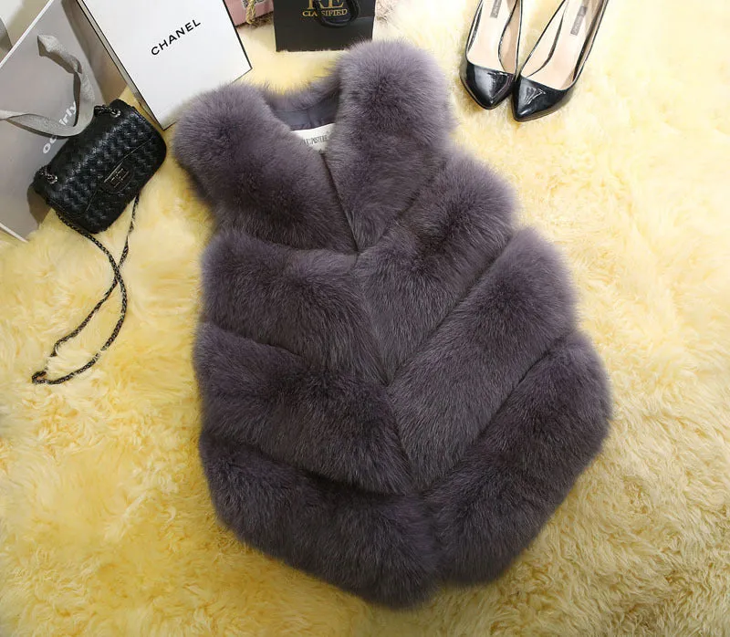 Women's Faux Fox Fur Sleeveless Coat