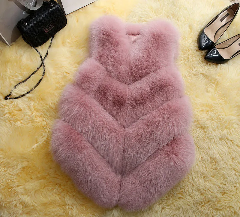 Women's Faux Fox Fur Sleeveless Coat