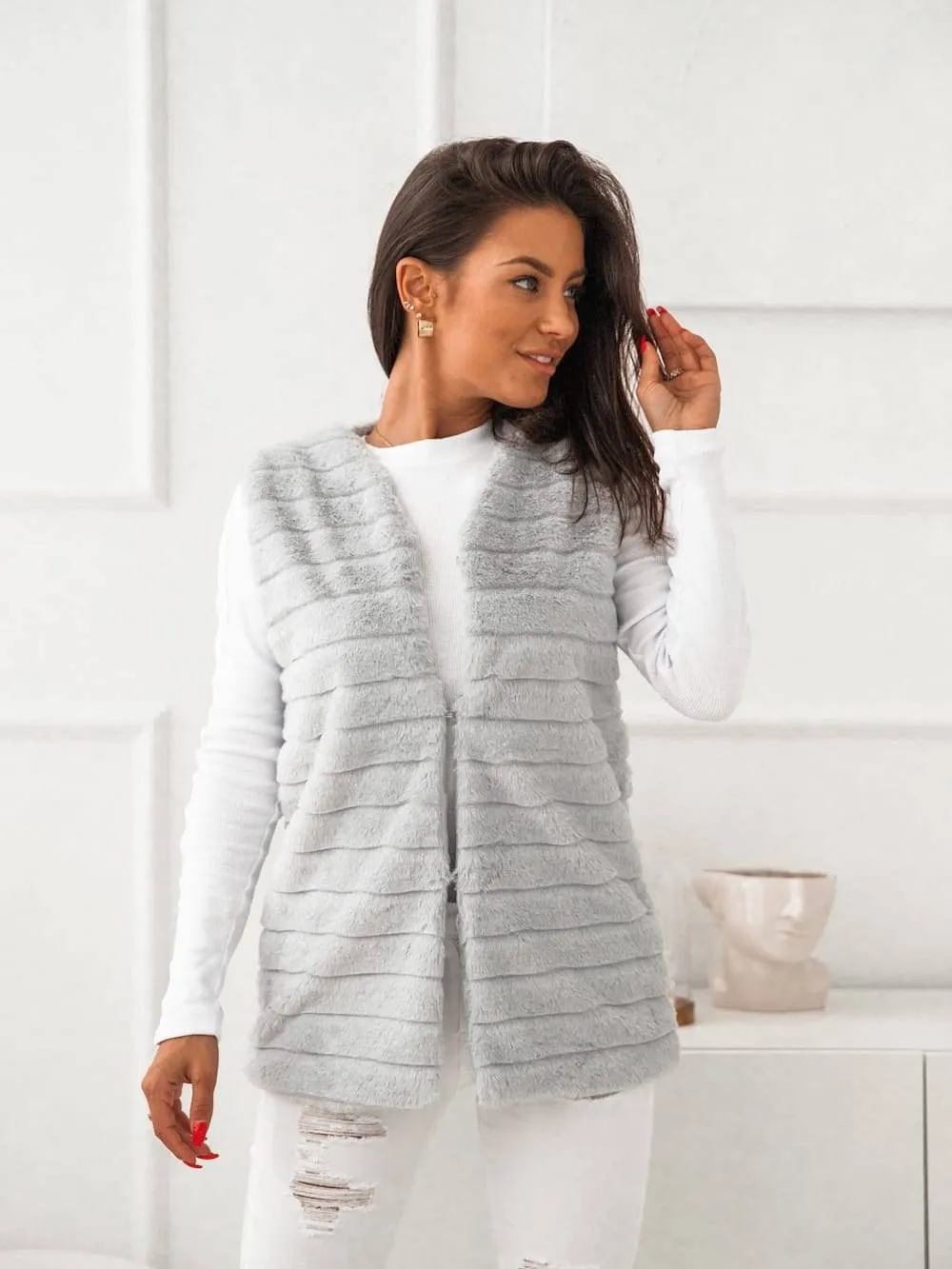 Women's fur vest, light gray 02114