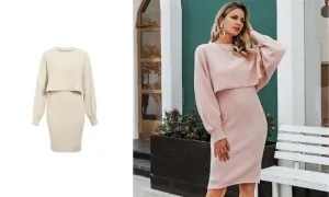 Women's Knitted 2-Piece Set – Bodycon Dress & Crop Sweater