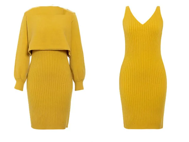 Women's Knitted 2-Piece Set – Bodycon Dress & Crop Sweater