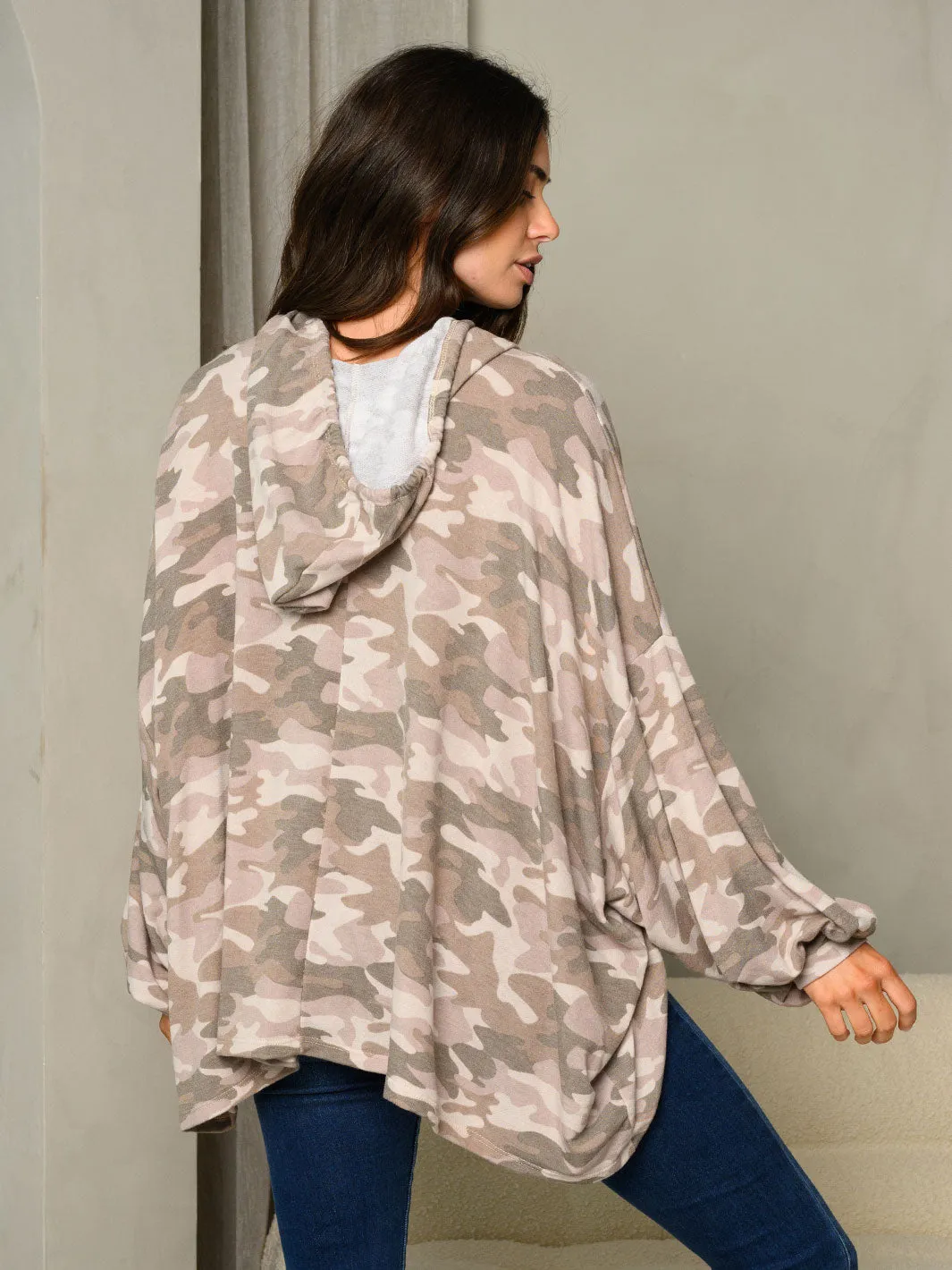 WOMEN'S LONG SLEEVE CAMO PRINT TUNIC HOODIE TOP
