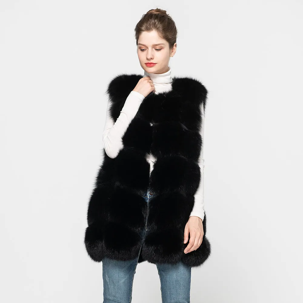 Women's Real Fox Fur Gilet Winter Thick Warm Vest Fluffy Waistcoat
