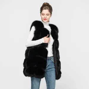 Women's Real Fox Fur Gilet Winter Thick Warm Vest Fluffy Waistcoat