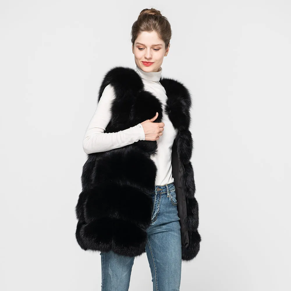 Women's Real Fox Fur Gilet Winter Thick Warm Vest Fluffy Waistcoat