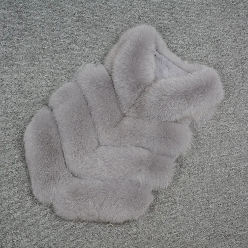 Women's  Real Fox Fur Vest 4 Rows Winter Genuine Fur Gilet Light Grey Waistcoat
