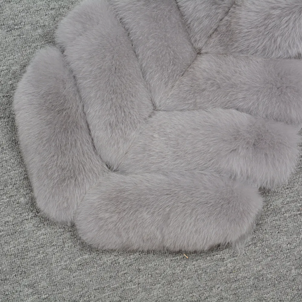 Women's  Real Fox Fur Vest 4 Rows Winter Genuine Fur Gilet Light Grey Waistcoat