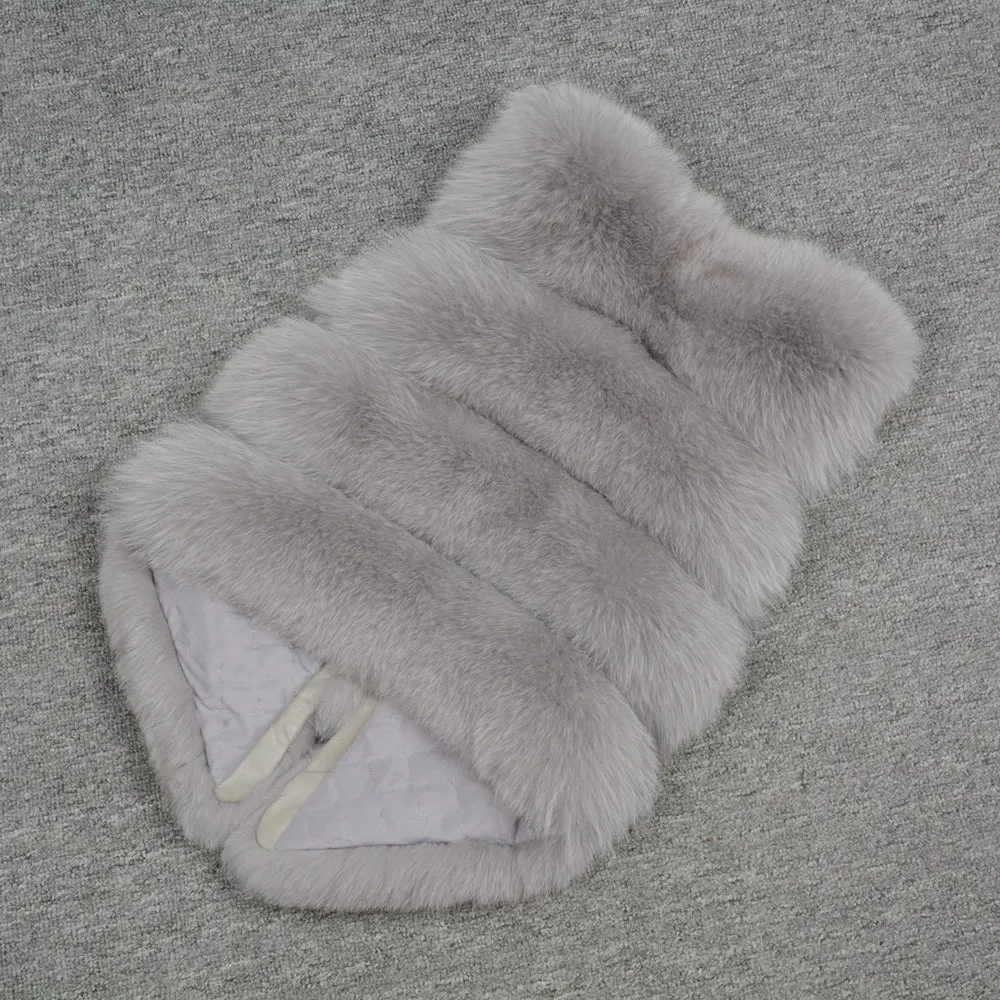 Women's  Real Fox Fur Vest 4 Rows Winter Genuine Fur Gilet Light Grey Waistcoat