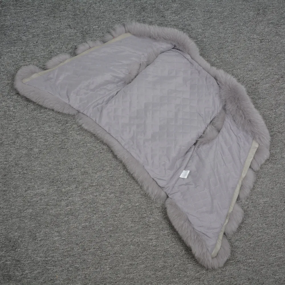 Women's  Real Fox Fur Vest 4 Rows Winter Genuine Fur Gilet Light Grey Waistcoat