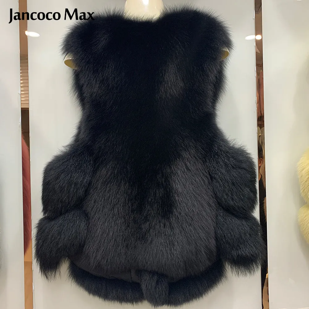 Women's Real Fox Fur Vest Winter Fashion Fur Gilet Warm Waistcoat