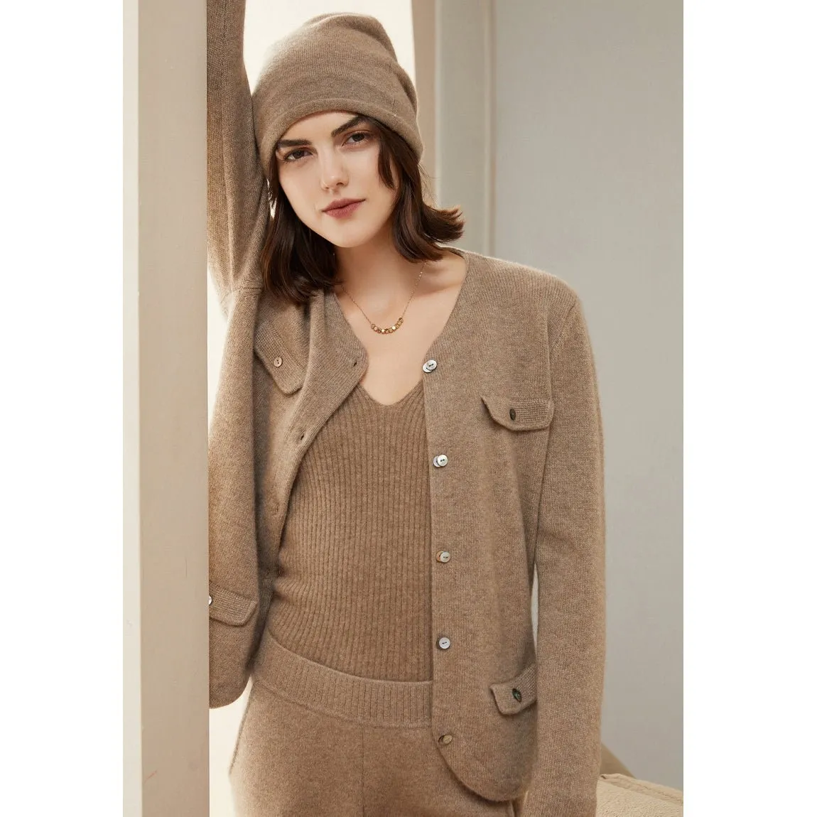 Womens Ribbed Knit V-Neck Sleeveless Cashmere Vest Cashmere Tank