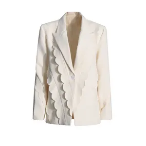 Women's Ruffled Blazer One Button Ivory Coat