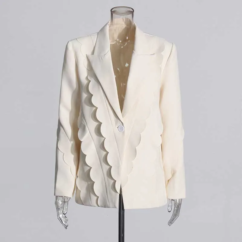 Women's Ruffled Blazer One Button Ivory Coat