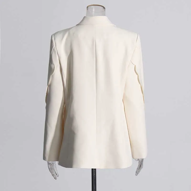 Women's Ruffled Blazer One Button Ivory Coat