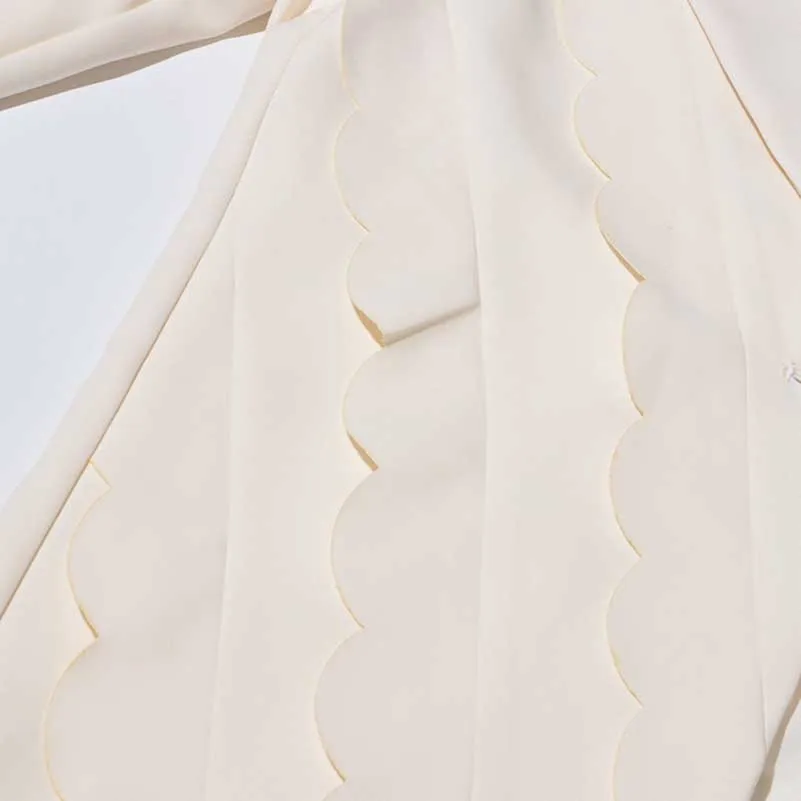 Women's Ruffled Blazer One Button Ivory Coat