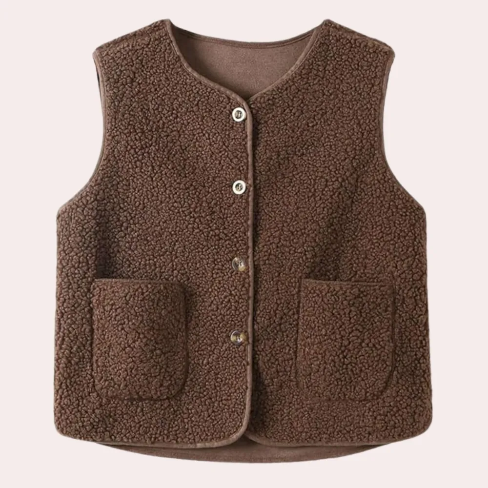 Women's Sherpa Button-Up Vest - Trendy Warm Layering Piece for Casual Wear