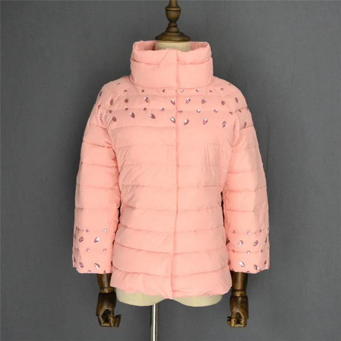 womens winter jackets and coats 3/4 sleeve solid color with crystal coat female