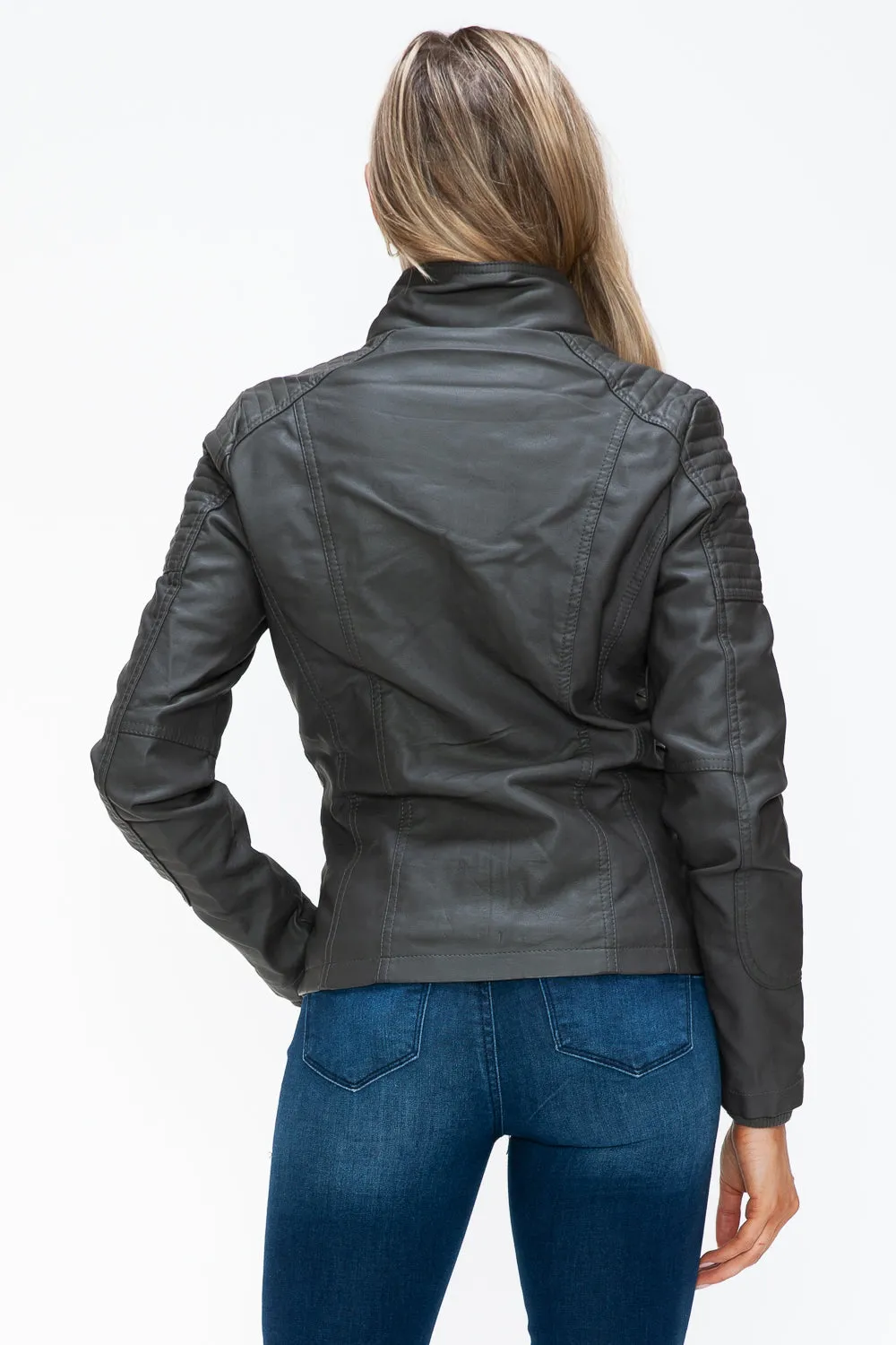 Women's YMI Faux Layered Jacket with Fuzzy Hood and Multiple Pockets for Style and Warmth