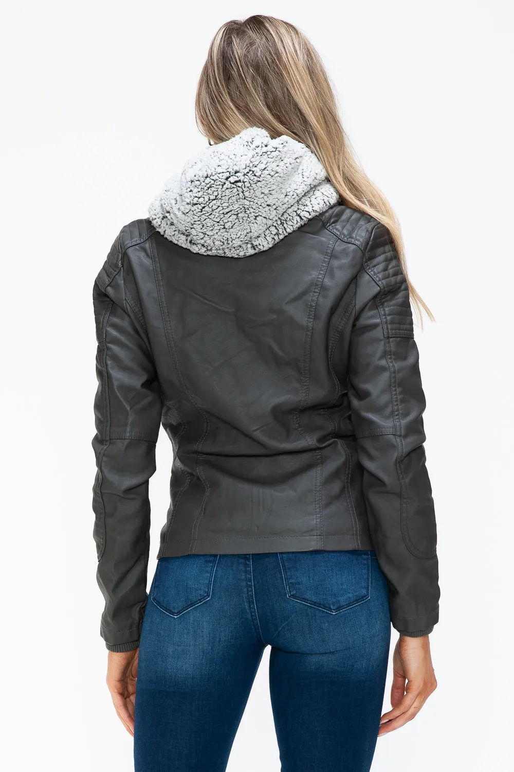 Women's YMI Faux Layered Jacket with Fuzzy Hood and Multiple Pockets for Style and Warmth