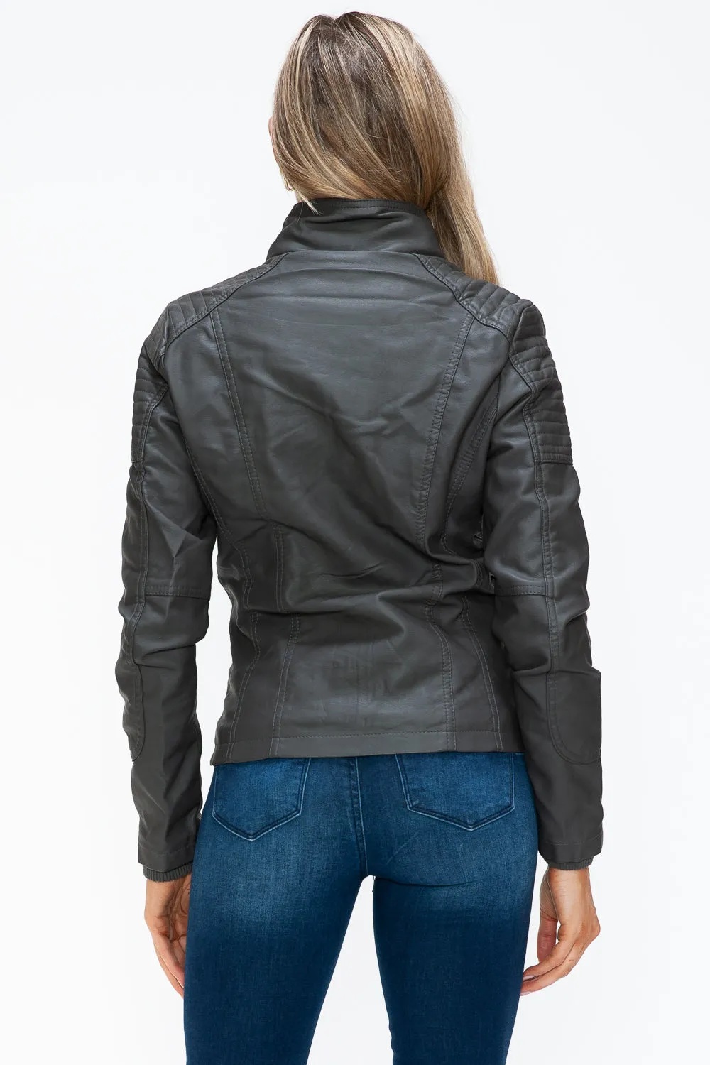 Women's YMI Faux Layered Jacket with Fuzzy Hood and Multiple Pockets for Style and Warmth
