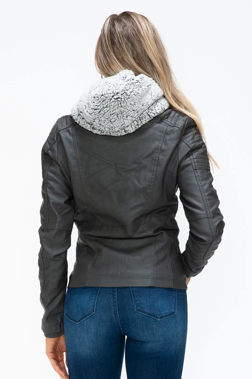 Women's YMI Faux Layered Jacket with Fuzzy Hood and Multiple Pockets for Style and Warmth