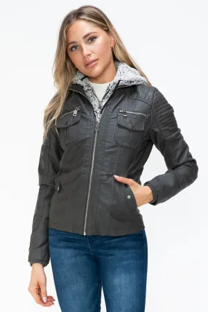 Women's YMI Faux Layered Jacket with Fuzzy Hood and Multiple Pockets for Style and Warmth