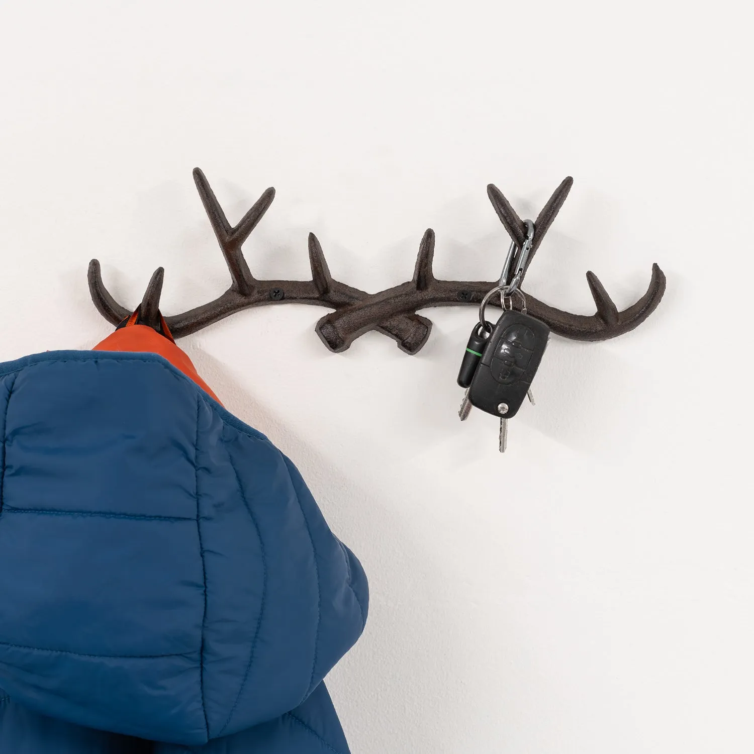 Woodside 10 Hook Cast Iron Wall Mounted Deer Antler Coat Hooks/Key Hanger Rack