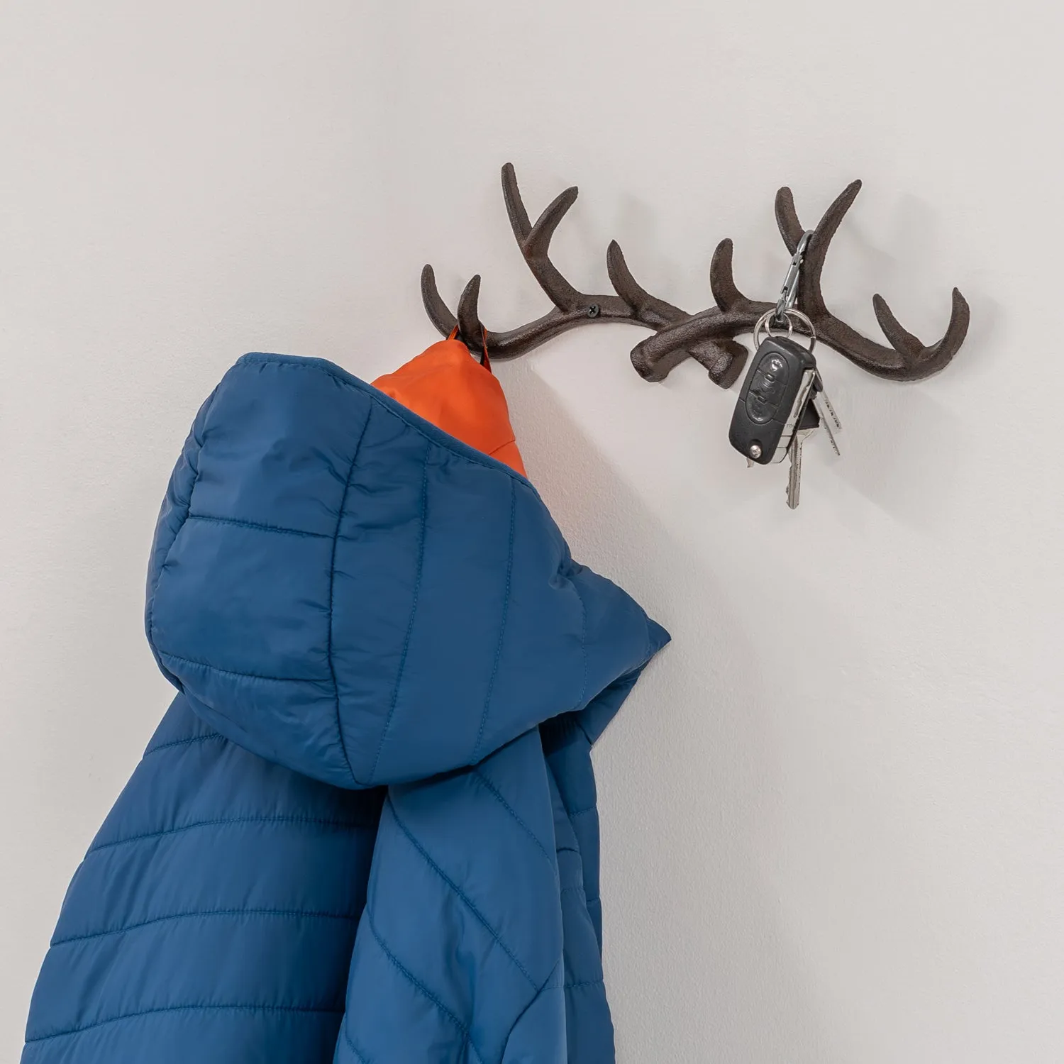 Woodside 10 Hook Cast Iron Wall Mounted Deer Antler Coat Hooks/Key Hanger Rack