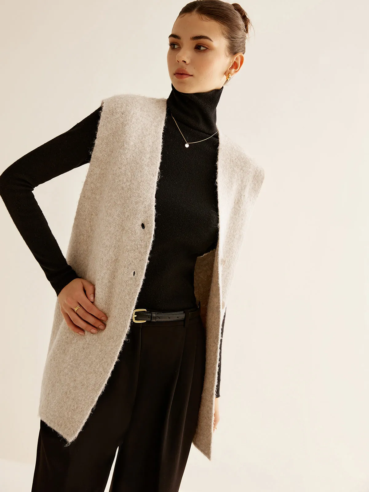 Wool-Blend Breasted Sweater Vest