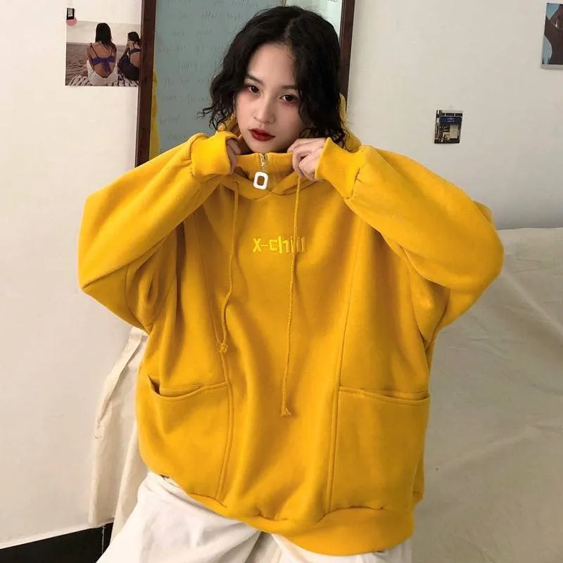 X-Chill Loose Casual Solid Hoodie