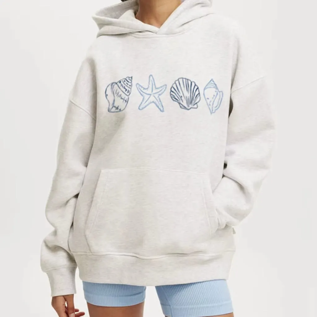 Y2K Aesthetic Sea Shell Loose Fit Hooded Sweatshirts
