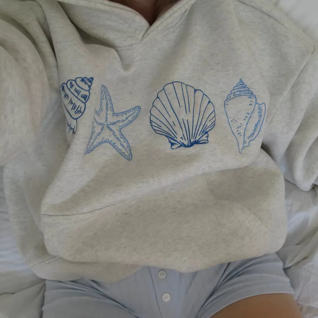 Y2K Aesthetic Sea Shell Loose Fit Hooded Sweatshirts
